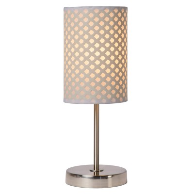 MADO 1x60W E27 Stolní dekorativní lampa, základna chrom broušený, stínítko textil ornament, povrch bílá, pro žárovku 1x60W, E27, 230V, IP20, tř.2. rozměry: 130x130x370mm, ovladač na kabelu