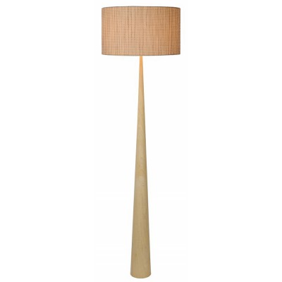 APIWU 1x60W E27 Stojací pokojová lamapa, těleso dřevo lak světlá, stínítko textil béžová se vzorem, pro žárovku 1x60W, E27, 230V, IP20, tř.1. rozměry 480x480x1770mm, vypínač na kabelu