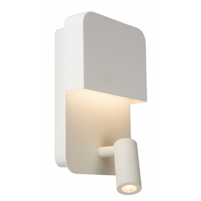FARO Nástěnné svítidlo, nastavitelný směr svícení, základna kov, povrch bílá, LED 5W + 1x3W, 600lm, teplá 3000K, 230V, IP20, tř.1, rozměry 135x240x100mm, USB vstup, 2 vypínače na tělese.