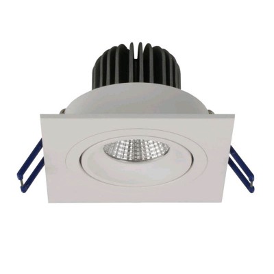 Podhledové bodové svítidlo LED Vestavné, stropní svítidlo, výklopné +-20°, těleso hliník, povrch bílá, LED 6W, 650lm, teplá 3000K, Ra80, stmív DALI/PUSH, 230V, IP20, tř.1, rozměry 92x92x61mm