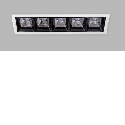PRUNIA LED 15W Podhledové zápustné bodové svítidlo, těleso hliník, povrch bílá a černá, difuzor plast, LED 5x3W, 1500lm, neutrální 4000K, stmívání dle typu, 230V, IP20, rozměry 205x55mm.