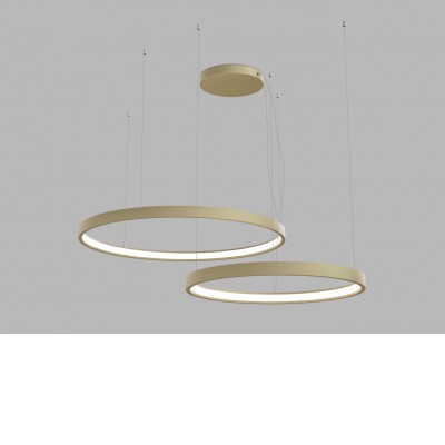PORKA 100W CCT Zigbee Závěsné svítidlo, hliník, zlatá, dif plast opál, LED 100W, 7000lm, TW nast.teplota CCT teplá 3000K-neutrální 4000K, stmív. Zigbee, 230V, IP20, tř.1, d=600+800mm, vč závěs lanka l=2500mm, lze zkr