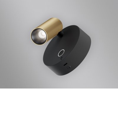 TIBUT WL 3,5W USB Nástěnná bodová lampa, základna hliník, povrch černá a zlatá, LED 3,5W, 210lm, teplá 2700K, Ra90, 230V, IP20, rozměry d=85mm, základna obsahuje USB připojení vč dotyk vypínače