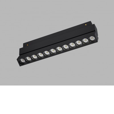 STAK 12W CCT Svítidlo do magnetického systému, těleso kov, povrch černá, LED 12W, 1068lm, přepín CCT teplá 3000K/3500K/neutrální 4000K, vyzař. úhel 38°, 48V, IP20, rozměry 236x80x22mm