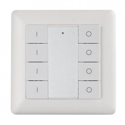 OZB-W-4CH-DIM Nástěnný ovladač ZigBee 3.0, pro smart osvětlení  fce zap/vyp, stmívání, pro 4 kanály, rozměry 80x80x10mm, napájení baterie 3V CR2450, dosah až 30m