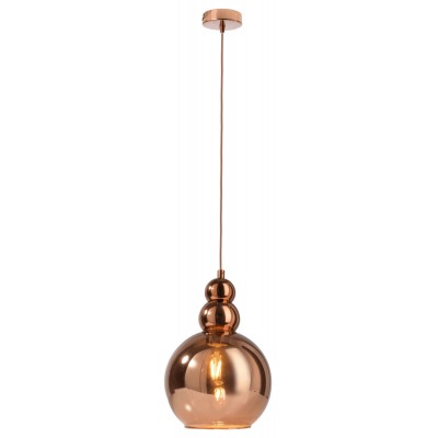MONIC Závěsné svítidlo, základna kov, povrch měď, stínítko sklo měděná, pro žárovku 1x60W, E27, 230V, IP20, rozměry d=150mm, vč závěs řetězu l=1200mm, lze zkrátit.