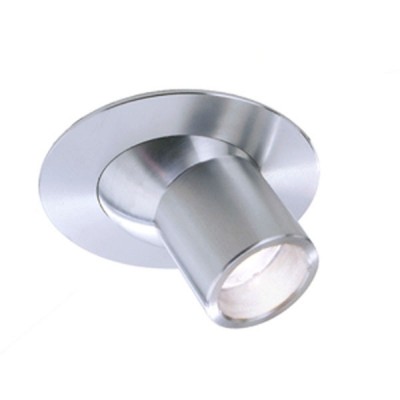 BODO Stropní, podhledové, bodové svítidlo kruhové, výklopné +-35°, materiál hliník, povrch elox šedostříbrná, LED 1W, denní 6000K/65lm, teplá 3000K/60lm, vyzařovací úhel 30°, 230V, IP20, rozměry d=40mm.