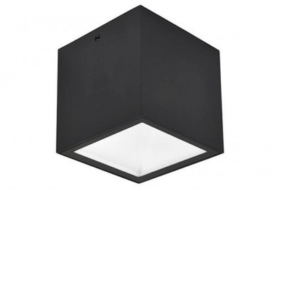 MEGI 6,9W, IP65 Stropní venkovní přisazené svítidlo, těleso hliník, povrch černá mat, difuzor plast opál, LED 6,9W, 750lm, teplá 3000K, 230V, IP65, Ra80, rozměry 85x85x85mm.