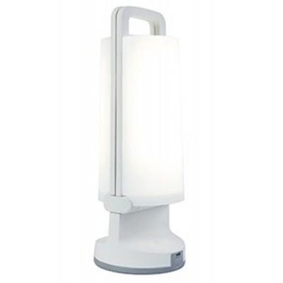 CLAVORUM 1,2W, IP54, Solar Venkovní stolní lampa, těleso plast bílá, dif plast opál, LED 1,2W, 120lm, neutrální 4000K, stmívání STEP, Ra80, 230V, IP54, tř.3, rozměry d=102mm, h=281,5mm, napájení solární panel, USB.