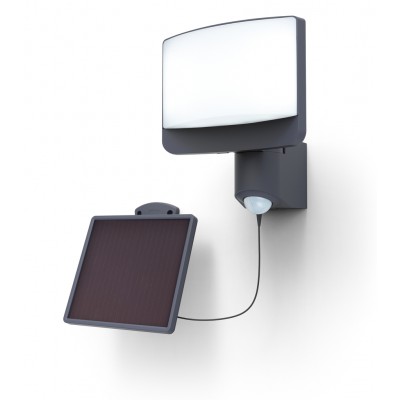 SOLAR S 11W PIR Reflektor, plast černá, PIR senzor pohybu záběr 180°, čas 30s, dosah 10m, LED 7W, 500lm, denní 5000K, Ra80, napájení solární panel, baterie 1500mAh, svícení 10h, nebo 75 zap/vyp, IP54, 153x120x184mm