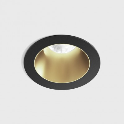 BASTOG R BI 8W IP44 Stropní, podhledové, bodové svítidlo, těleso hliník, povrch rámeček černá, komínek mosaz, LED 8W, 640lm, teplá 2700K, vyzař. úhel 50°, UGR<19, 230V, IP44, rozměry d=48mm, h=67mm.