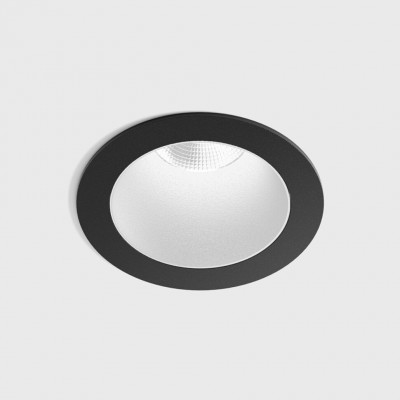 BASTOG R BI 8W IP44 Stropní, podhledové, bodové svítidlo, těleso hliník, povrch rámeček černá, komínek bílá, LED 8W, 640lm, teplá 2700K, vyzař. úhel 50°, UGR<19, 230V, IP44, rozměry d=48mm, h=67mm.