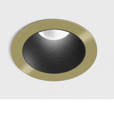 BASTOG R BI 8W IP44 Stropní, podhledové, bodové svítidlo, těleso hliník, povrch rámeček mosaz, komínek černá, LED 8W, 640lm, teplá 2700K, vyzař. úhel 50°, UGR<19, 230V, IP44, rozměry d=48mm, h=67mm.