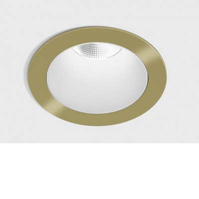 BASTOG R BI 8W IP44 Stropní, podhledové, bodové svítidlo, těleso hliník, povrch rámeček mosaz, komínek bílá, LED 8W, 640lm, teplá 2700K, vyzař. úhel 50°, UGR<19, 230V, IP44, rozměry d=48mm, h=67mm.