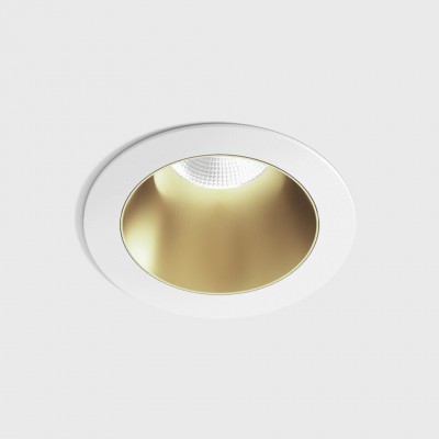 BASTOG R BI 8W IP44 Stropní, podhledové, bodové svítidlo, těleso hliník, povrch rámeček bílá, komínek mosaz, LED 8W, 640lm, teplá 3000K, vyzař. úhel 50°, UGR<19, 230V, IP44, rozměry d=48mm, h=67mm.