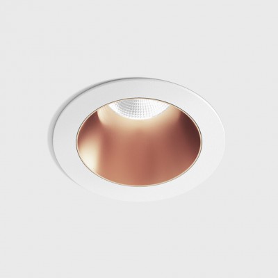 BASTOG R BI 8W IP44 Stropní, podhledové, bodové svítidlo, těleso hliník, povrch rámeček bílá, komínek měděná, LED 8W, 640lm, neutrální 4000K, vyzař. úhel 50°, UGR<19, 230V, IP44, rozměry d=48mm, h=67mm.