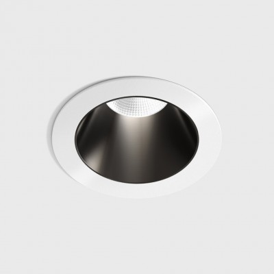 BASTOG R BI 8W IP44 Stropní, podhledové, bodové svítidlo, těleso hliník, povrch rámeček bílá, komínek modročerná, LED 8W, 640lm, neutrální 4000K, vyzař. úhel 50°, UGR<19, 230V, IP44, rozměry d=48mm, h=67mm.