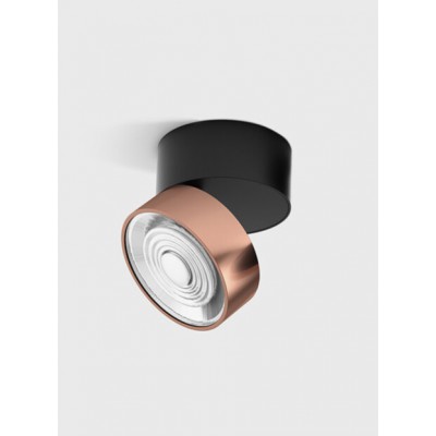 DAME PL B 7W Stropní přisazené svítidlo, výklopné, hliník, povrch černá a měděná, LED 7W, 624lm, teplá 3000K, vyzař. úhel 45°, Ra90, 230V, IP20, rozměry d=75mm, h=70mm.