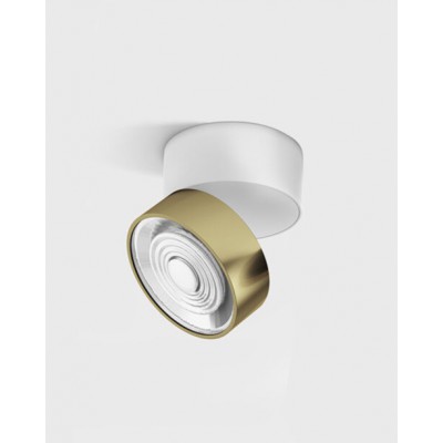 DAME PL W 7W Stropní přisazené svítidlo, výklopné, hliník, povrch bílá a mosaz, LED 7W, 624lm, neutrální 4000K, vyzař. úhel 45°, Ra90, 230V, IP20, rozměry d=75mm, h=70mm.