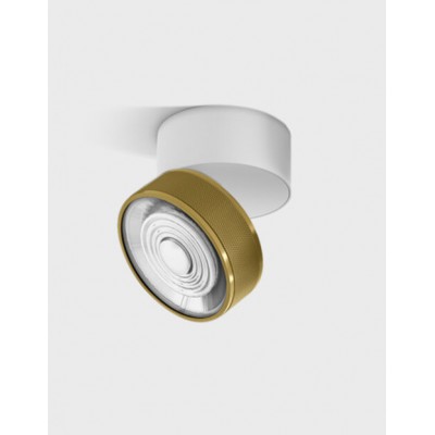 DAME PL W 7W Stropní přisazené svítidlo, výklopné, hliník, povrch bílá a mosaz, LED 7W, 624lm, neutrální 4000K, vyzař. úhel 45°, Ra90, 230V, IP20, rozměry d=75mm, h=70mm.