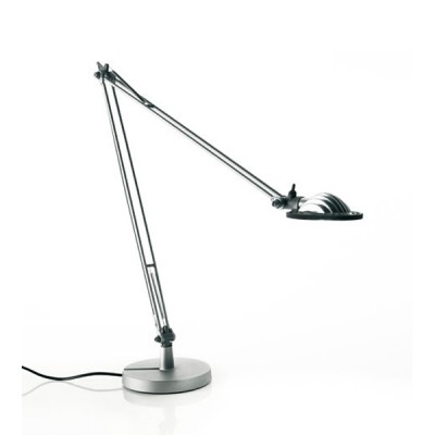 D12 BERENICE LED TAVOLO Stolní lampa, základna a stínítko hliník, povrch černá, nebo hliník, LED 8W, teplá 3000K, 430lm, Ra80, 230V, IP20, d=150mm, dvě ramena 450+450mm, s vypínačem, se základnou nebo stolní svěrka