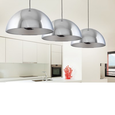 DOME Závěsné svítidlo, těleso kov, povrch chrom lesk, vnitřní bílá, clona chrom, pro žárovku 1x60W, E27, 230V, IP20, d=500mm, h=300mm, závěs l=1200mm, lze zkrátit