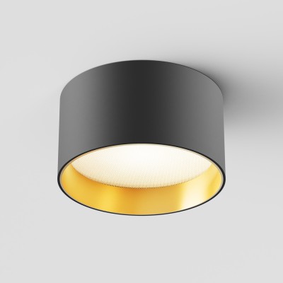 HASTA 12W Stropní přisazené svítidlo, těleso kov, povrch černá a zlatá mat, difuzor plast opál, LED 12W, 890lm, teplá 3000K, vyzař. úhel 110°, 230V, IP20, rozměry d=120mm, h=64mm.