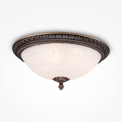 HIRUS PL 3x40W, E27 Stropní svítidlo, základna kov, povrch bronz/bílá a zlatá, difuzor sklo opál, pro žárovku 3x40W, E27, 230V, IP20, tř.1. rozměry d=370mm h=190mm.