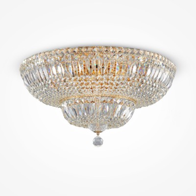 HINC 16x60W, E14 Stropní svítidlo, základna kov, povrch zlatá, stínítko sklo-detail krystalu, pro žárovku 16x60W, E14, 230V, IP20, tř.1. rozměry d=605mm, h=350mm.
