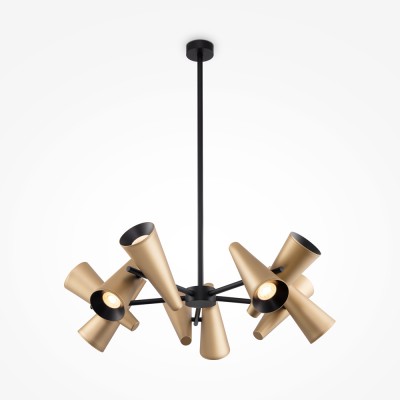 IGNIS HL 10x50W, GU10 Závěsné svítidlo, těleso kov, povrch černá a mosaz, pro žárovku 10x50W, GU10, 230V, IP20, tř. 1, rozměry d=690mm, h=220mm, vč závěs tyče l=856mm.