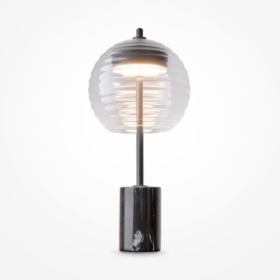 PENYM TL II 8W Stolní lampa, základna kov, povrch černá, stínítko sklo kouřové, LED 8W, 100lm, teplá 3000K, Ra80, 230V, IP20, tř.2, rozměry d=200mm, h=420mm.