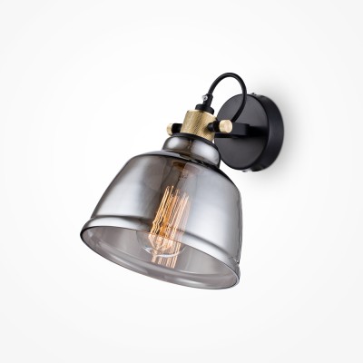 BARTE WL 1x40W, E27 Nástěnné svítidlo, nastav. směr svícení, základna kov, povrch černá, stínítko sklo kouřové, pro žárovku 1x40W, E27, 230V, IP20, tř.1, rozměry d=200mm, h=270mm.