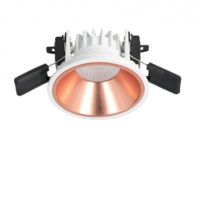 BORAS BI 8W CCT 1-10V/PWM Stropní podhledové bodové svítidlo, hliník, bílá, reflektor růžovozlatá, LED 8W, 810lm, přep. teplota CCT teplá 2700K/3000K/neutr 4000K, stmív. 1-10V/PWM, UGR<19, Ra80, 230V, IP44, d=90mm, h=65mm.