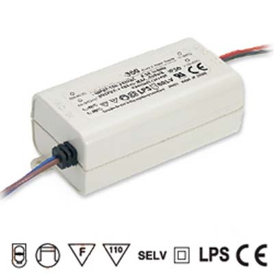 Napaječ pro LED proudový Napájecí zdroj konstatního proudu pro LED, 350mA, 16,8W, 230V/12-48V=, IP20, SELV, start do 3s, 77x40x29mm