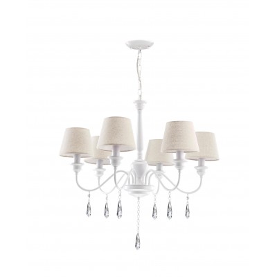 ANDRE 6x40W E14 230V IP20 Závěsné svítidlo, základna kov, povrch bílá mat zdobené krystaly, stínítko textil krémová, pro žárovku 6x40W, E14, 230V, IP20, rozměry d=730mm h=460mm, vč.závěsného kabelu l=1000mm, lze zk