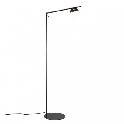 PALURA F Stojací lampa, základna kov, povrch černá mat, difuzor opálové sklo bílé, pro žárovku max.5W, G9, 230V, IP20, d=100mm, úhel otočení 140°, včetně vypínače kabelu s textilním úpletem - černá, l=1500mm