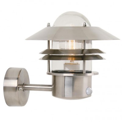 CLEAN SENSOR 1x60W E27 Nástěnné venkovní svítidlo s PIR senzorem pohybu, záběr 110°, dosah 8m, čas 60s vypín 5h, těleso kov nerez, krycí sklo čiré, pro žárovku 1x60W, E27, 230V, IP54, tř.1, rozměry 220x97mm