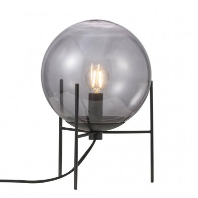 KANANMUNA TABLE Stolní lampa, těleso foukané sklo, povrch kouřová černá s matnými černými nožkami, pro žárovku E14, max. 15W, 230V, IP20, tř.2, stínítko 200mm, vč záv kabelu s textilním úpletem - černá, l=1500mm