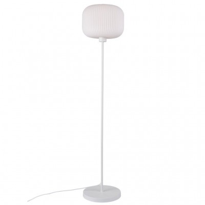 LUOMU FLOOR Stojací lampa, těleso sklo, povrch bílá opál, pro žárovku E27, max. 40W, 230V IP20, tř.2, h=1394mm, stínítko d=300mm, včetně vypínače kabelu s textilním úpletem - bílá, l=1800mm