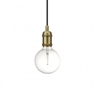 MOLY Závěsný kabel s objímkou, kryt objímky kov, povrch antická mosaz, pro žárovku E27, max.60W, 230V, IP20, tř.2. rozměry h=102mm, d=51mm, včetně závěsného kabelu s textilním úpletem - černá, l=2000mm