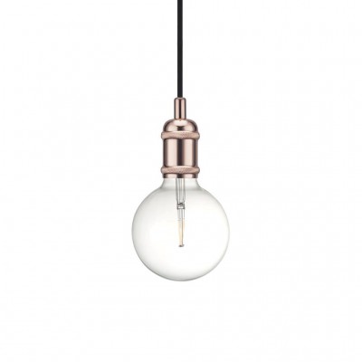 MOLY Závěsný kabel s objímkou, kryt objímky kov, povrch měď, pro žárovku E27, max.60W, 230V, IP20, tř.2. rozměry h=102mm, d=51mm, včetně závěsného kabelu s textilním úpletem - černá, l=2000mm
