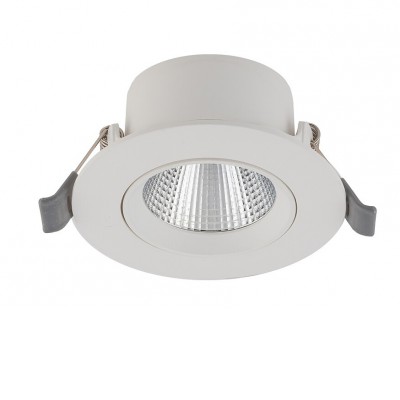 REGINAS LED 5W, IP20 Stropní, podhledové bodové svítidlo, výklopné 30°, těleso plast, povrch bílá, difuzor plast čirý, LED 5W, teplá 3000K, 350lm, Ra80, 230V, IP20, tř.2, rozměry d=90mm, h=50mm, otvor d=75mm