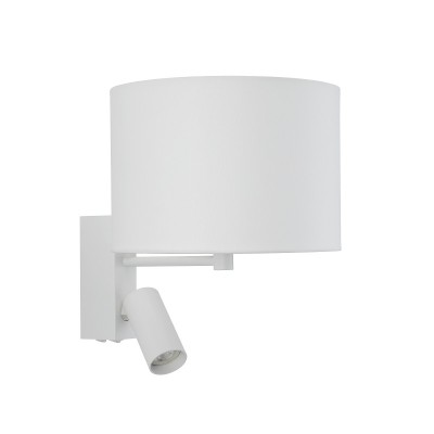 XYLOGRA WL 1x10W E27, GU10 Nástěnná lampa, základna kov, povrch bílá, stínítko textil bílá, pro žárovku 1x10W, E27 + bodovka 1x10W, GU10, 230V, IP20, tř.1, stínítko d=165mm, h=300mm, vč.vypínače