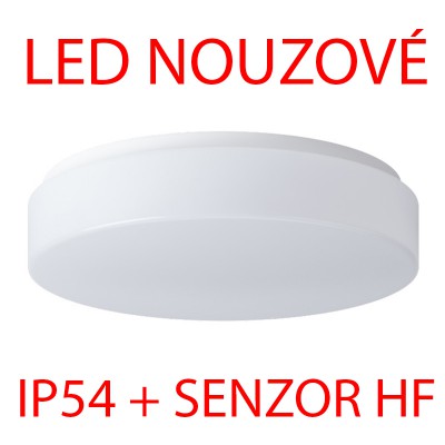 DELIA 1 LED-1L14B07KN62/PC22/NK1W HF 3000 Stropní svítidlo, SA - běžné/nouz svícení 1W/3h + HF senzor, 150/360°, 10s-10min. kov, bílá, difuzor plast PC opál, LED 20W, teplá 3000K, 2590lm, Ra80, 230V, IP54, tř.1,d=300mm, h=75mm