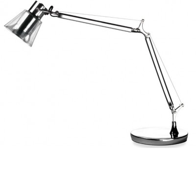 ANTONY stolní lampa Stolní lampa, materiál kov, povrch chrom, stínítko plast PCB, pro žárovku 1x15W, E27, 230V, IP20, tř.2, dvě ramena 250 + 250mm, hlavice d=120mm, vypínač na kabelu