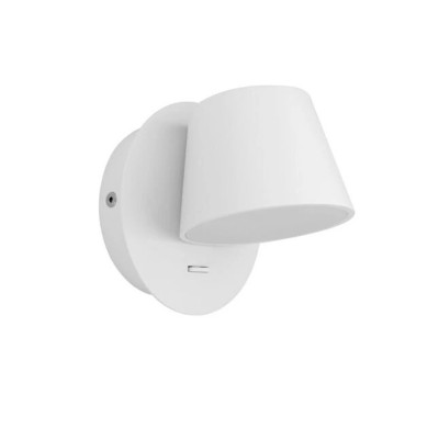 PRUDEN 6W Nástěnné svítidlo, pro osvětlení u lůžka v ložnici, těleso kov, povrch bílá, difuzor plast opál, LED 6W, 527lm, teplá 3000K, 230V, IP20, tř.1, základna d=120mm, vč. vypínače
