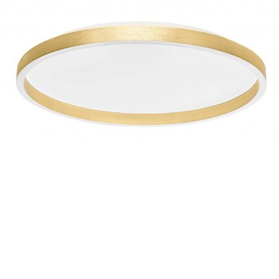 PULGO 72W CCT RF Stropní přisazené svítidlo, hliník, zlatá, dif plast opál, LED 72W, 4999lm, nast. CCT teplá 3000K-neutrální 4000K, stmív RF dálk ovladač (součástí), 230V, d=800mm, h=65mm, svítí nahoru/dolů