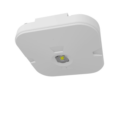 SECURS přisazené LED 3W ZÁLOHA 3H ANTIPANIC Stropní, přisazené nouzové svítidlo, plast bílá, charakteristika ANTIPANIC, LED 3W, 300lm, denní 6000K, záloha 3h, 230V, zvýšené krytí IP44, 130x130x35mm