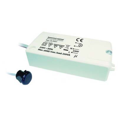 SK226 PIR - Senzorový vypínač, reaguje na mávnutí ruky ze vzdálenosti cca 10cm, max.250W, 230V, IP20, 75x35x18mm, kabel=2m