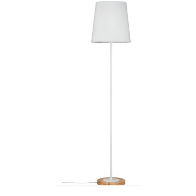 CONFLUO FL 1x20W, E27 Stojací lampa, těleso kov bílá a dřevo světlé, stínítko textil bílá, 1x20W, E27, 230V, IP20, tř.2, rozměry d=350mm, h=1615mm, vypínač na kabelu.